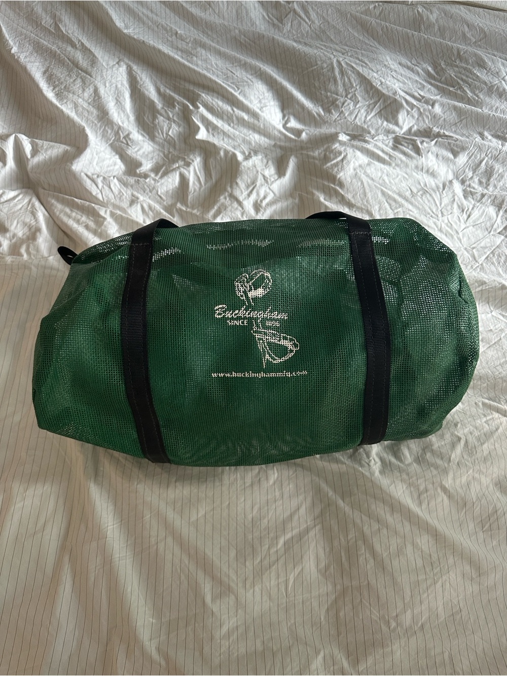 Vintage Buckingham - Green Mesh Duffel Bag with Black Straps